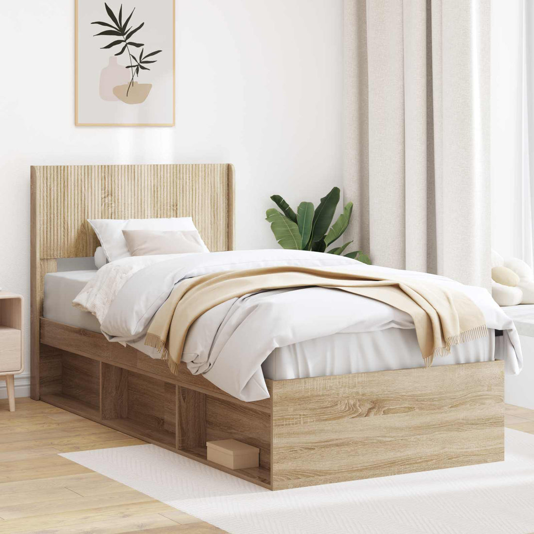 vidaXL Estructura de cama con almacenamiento y cabecero Roble Sonoma