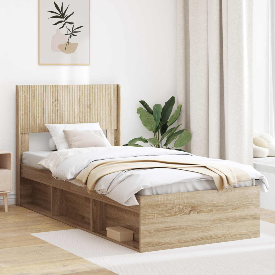 vidaXL Estructura de cama con almacenamiento y cabecero Roble Sonoma