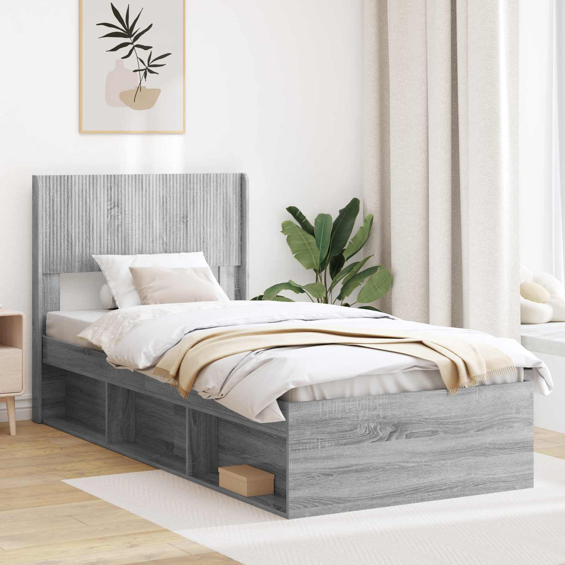 vidaXL Estructura de cama con almacenamiento y cabecero Sonoma gris