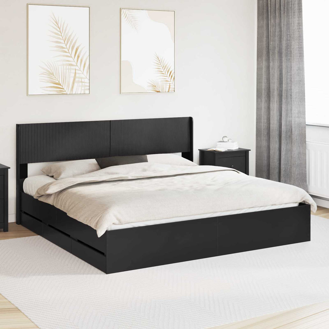 vidaXL Estructura de cama con almacenamiento y cabecero Negro