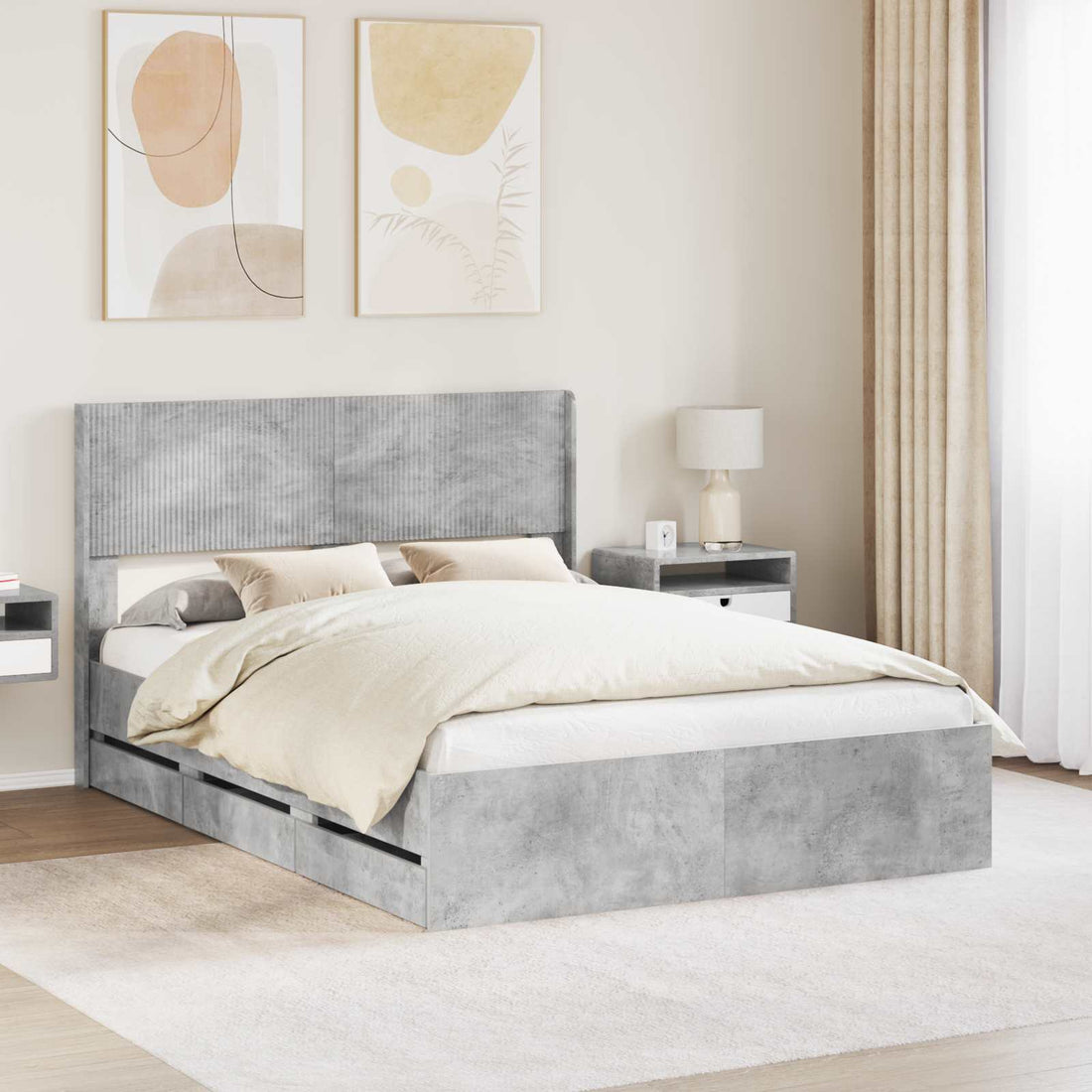 vidaXL Estructura de cama con almacenamiento y cabecero Gris Hormigón