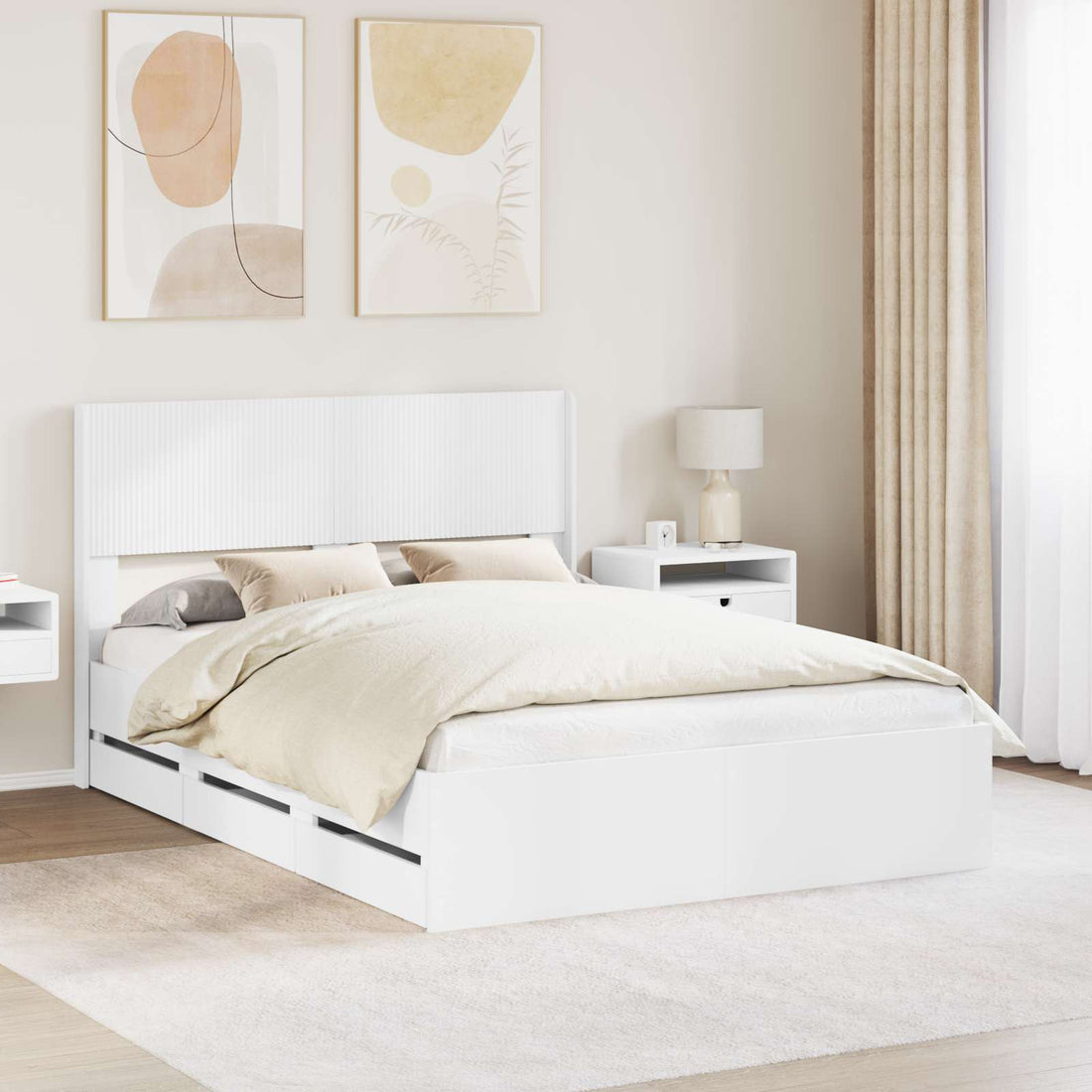 vidaXL Estructura de cama con almacenamiento y cabecero Blanco