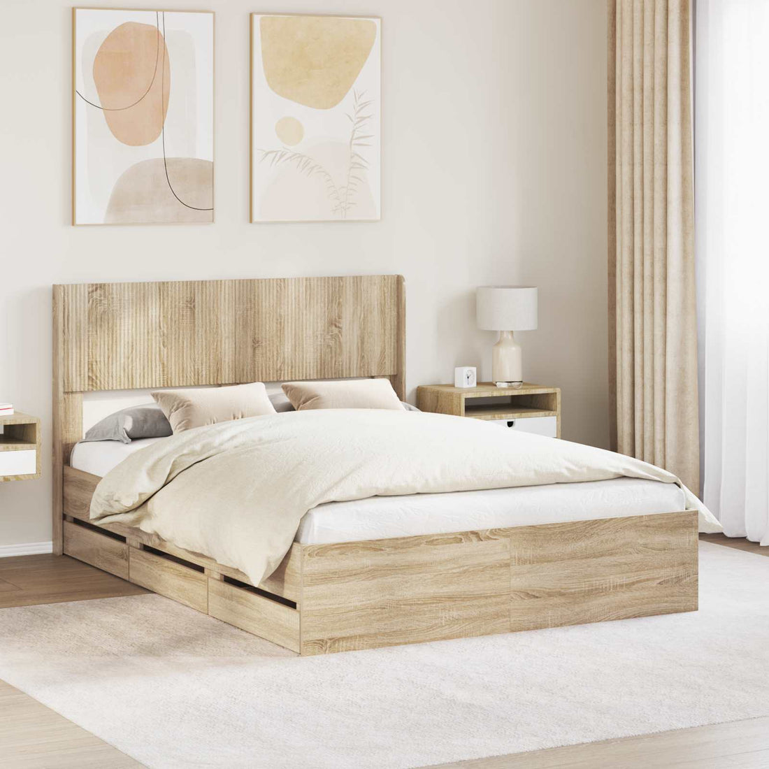 vidaXL Estructura de cama con almacenamiento y cabecero Roble Sonoma