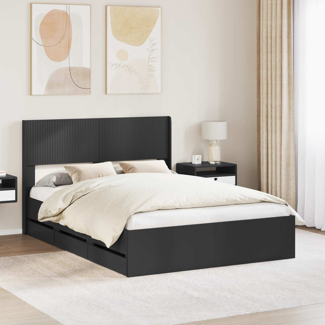 vidaXL Estructura de cama con almacenamiento y cabecero Negro