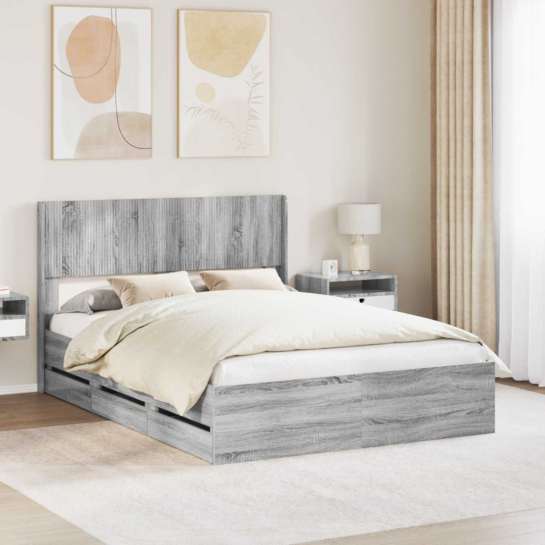 vidaXL Estructura de cama con almacenamiento y cabecero Gris Sonoma