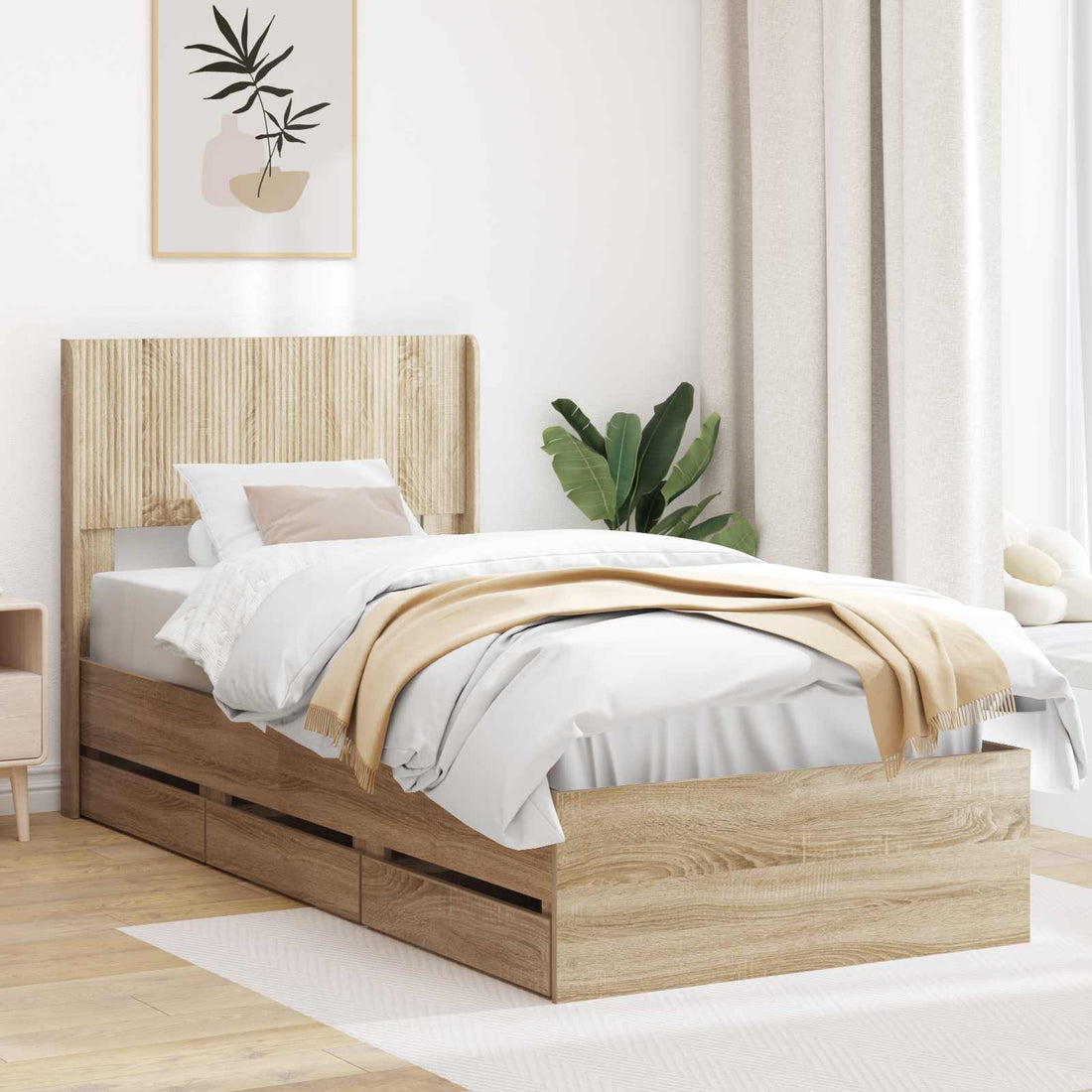 vidaXL Estructura de cama con almacenamiento y cabecero Roble Sonoma