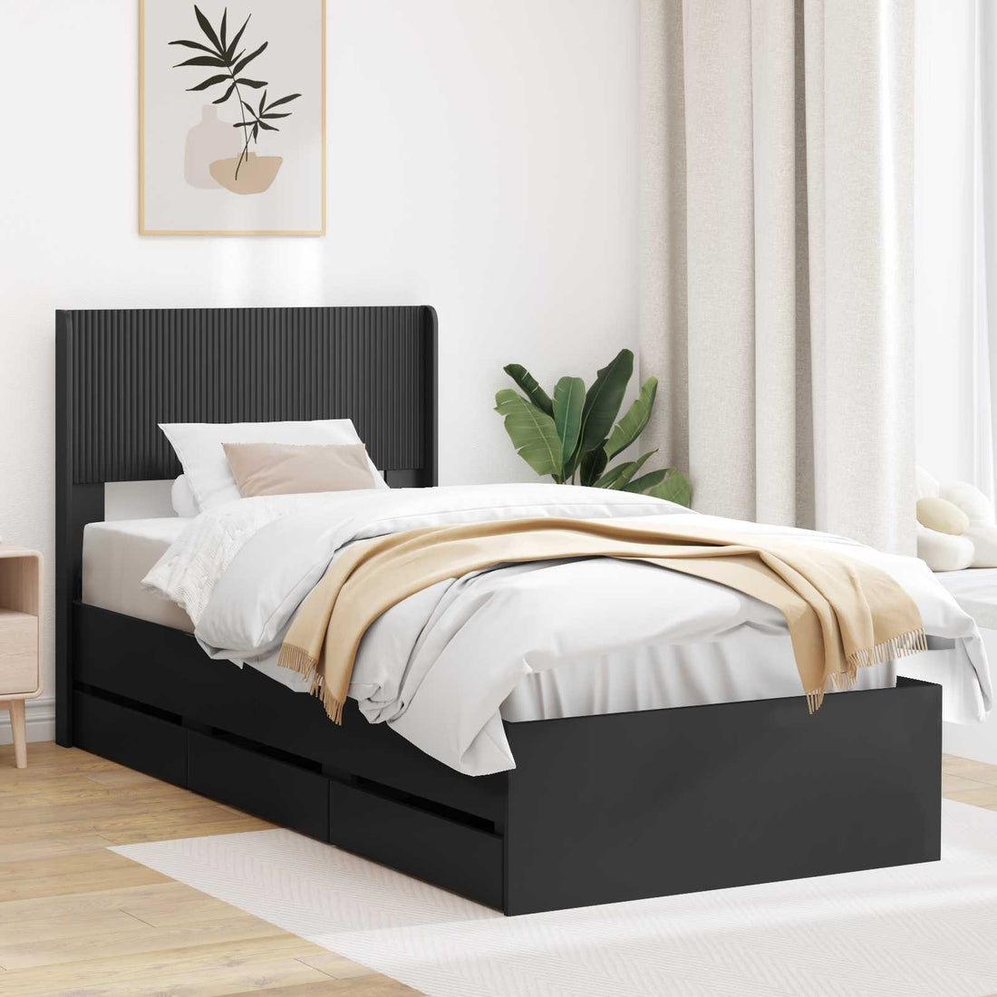 vidaXL Estructura de cama con almacenamiento y cabecero Negro