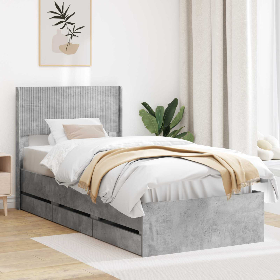 vidaXL Estructura de cama con almacenamiento y cabecero Gris Hormigón