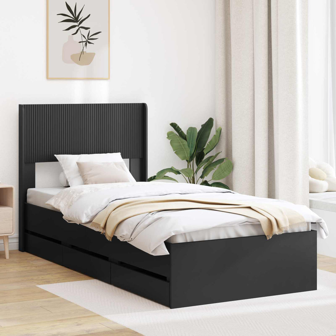 vidaXL Estructura de cama con almacenamiento y cabecero Negro