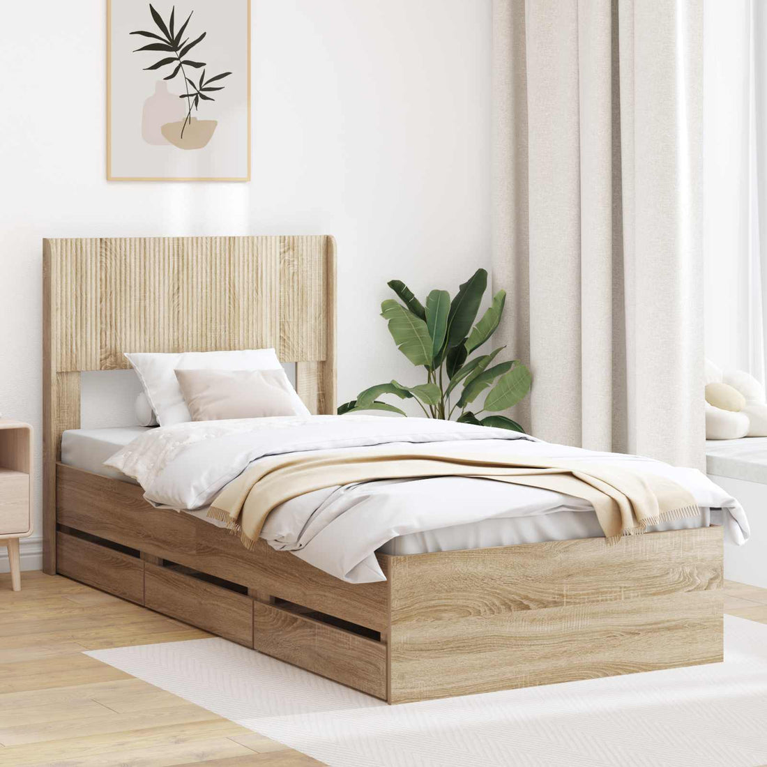vidaXL Estructura de cama con almacenamiento y cabecero Roble Sonoma