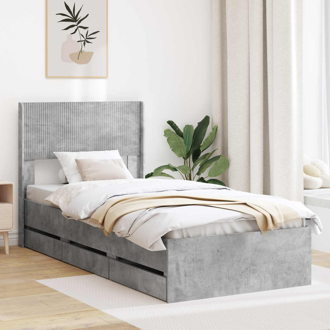 vidaXL Estructura de cama con almacenamiento y cabecero Gris Hormigón