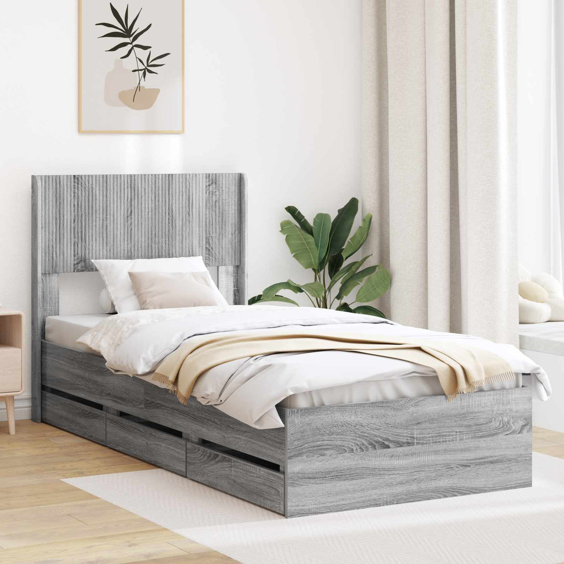 vidaXL Estructura de cama con almacenamiento y cabecero Gris Sonoma