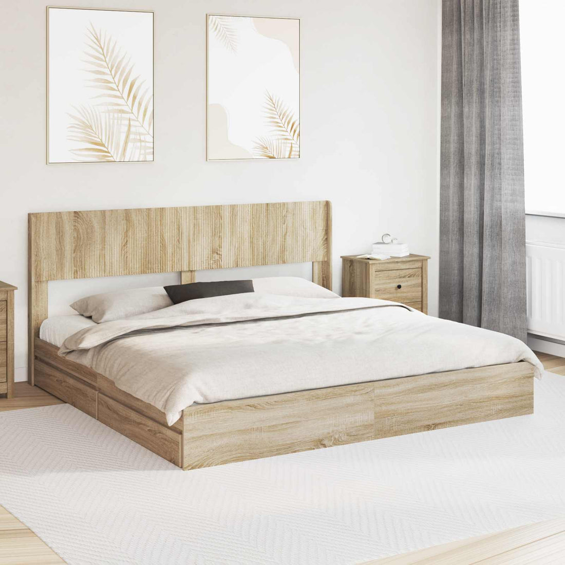 vidaXL Estructura de cama con almacenamiento y cabecero Roble Sonoma