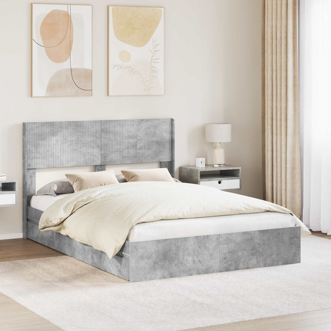 vidaXL Estructura de cama con almacenamiento y cabecero Gris Hormigón