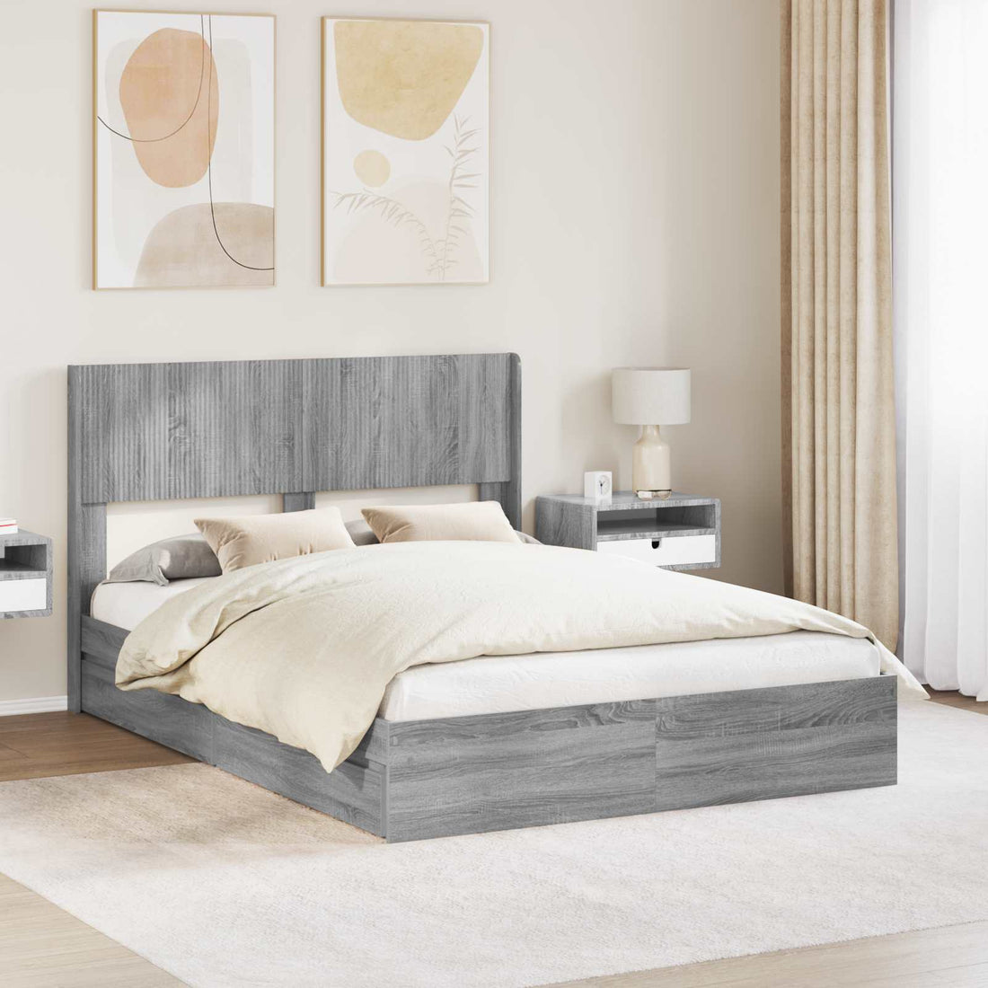 vidaXL Estructura de cama con almacenamiento y cabecero Sonoma gris