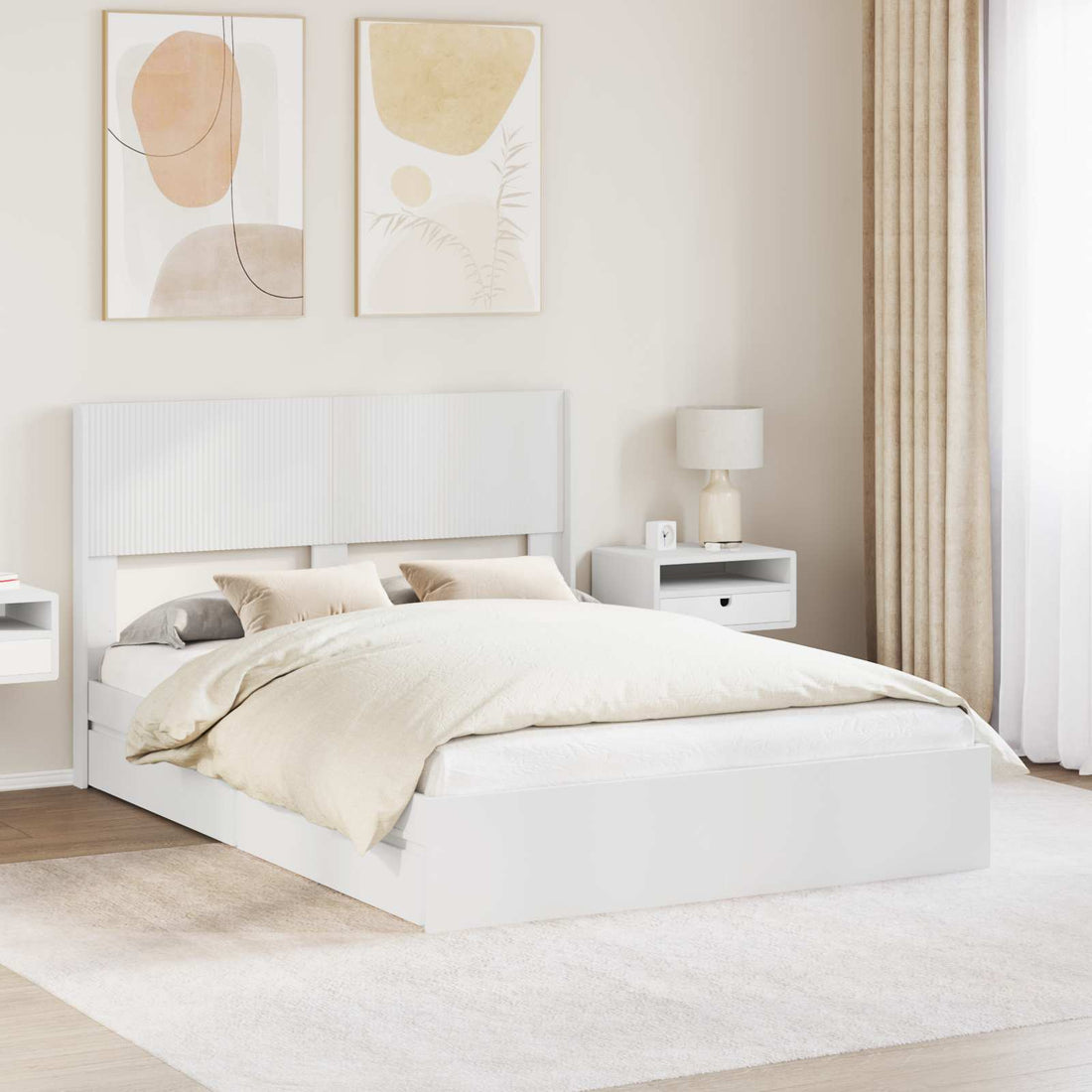 vidaXL Estructura de cama con almacenamiento y cabecero Blanco