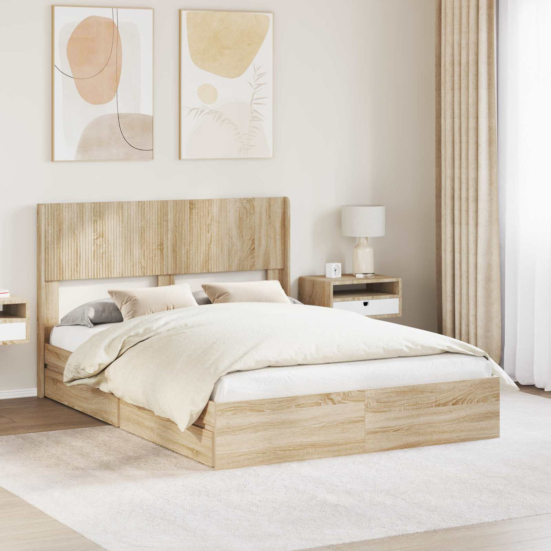 vidaXL Estructura de cama con almacenamiento y cabecero Roble Sonoma