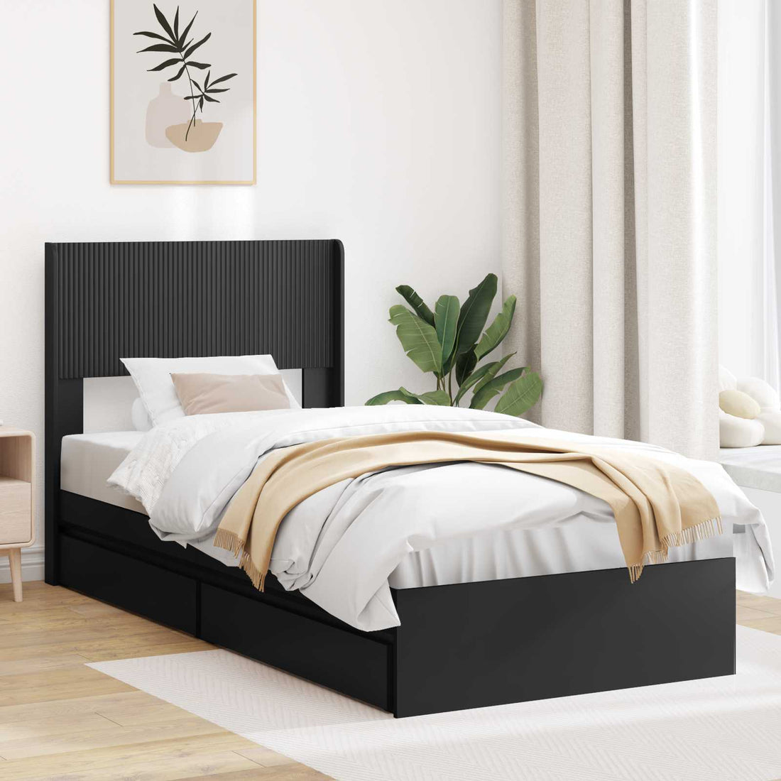 vidaXL Estructura de cama con almacenamiento y cabecero Negro