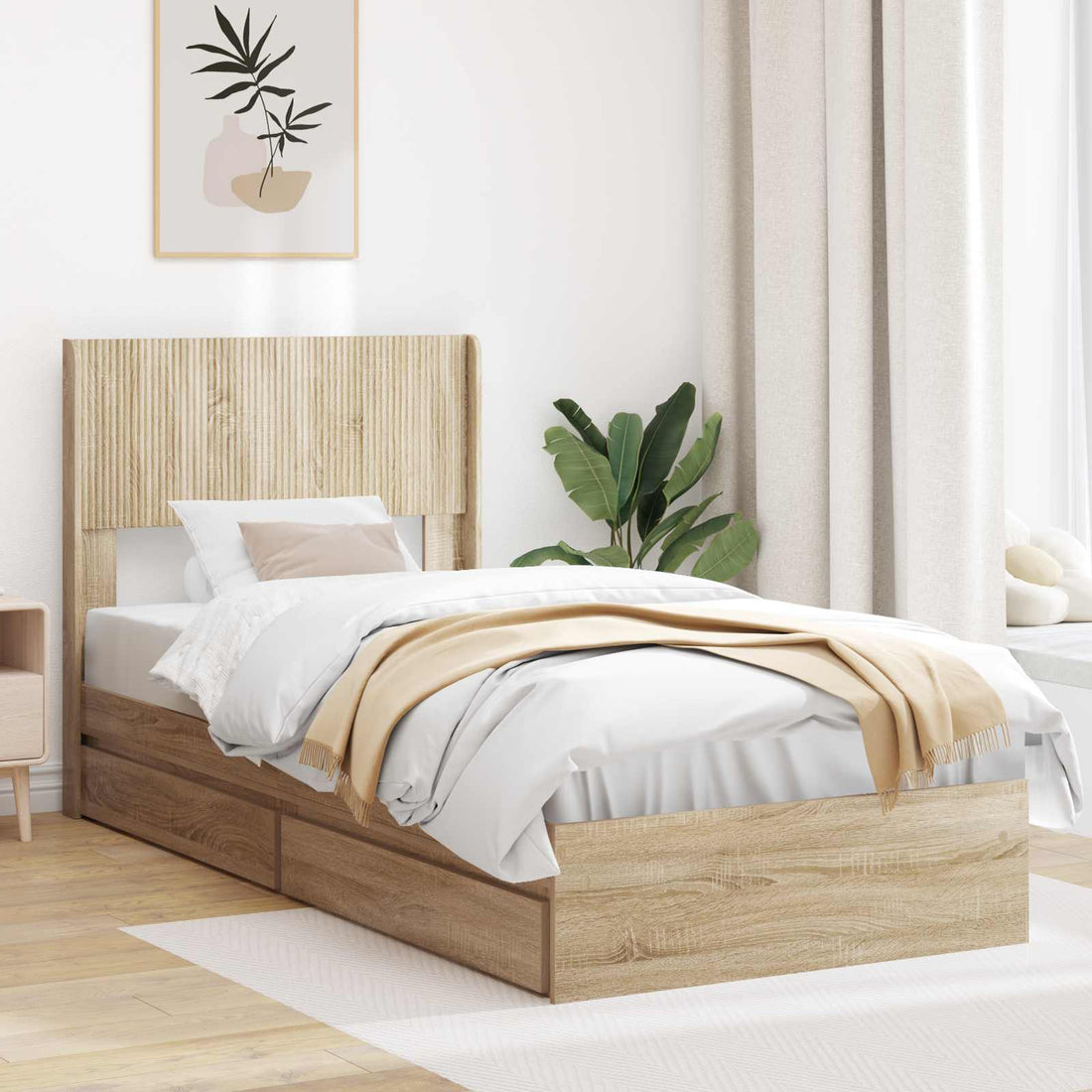 vidaXL Estructura de cama con almacenamiento y cabecero Roble Sonoma