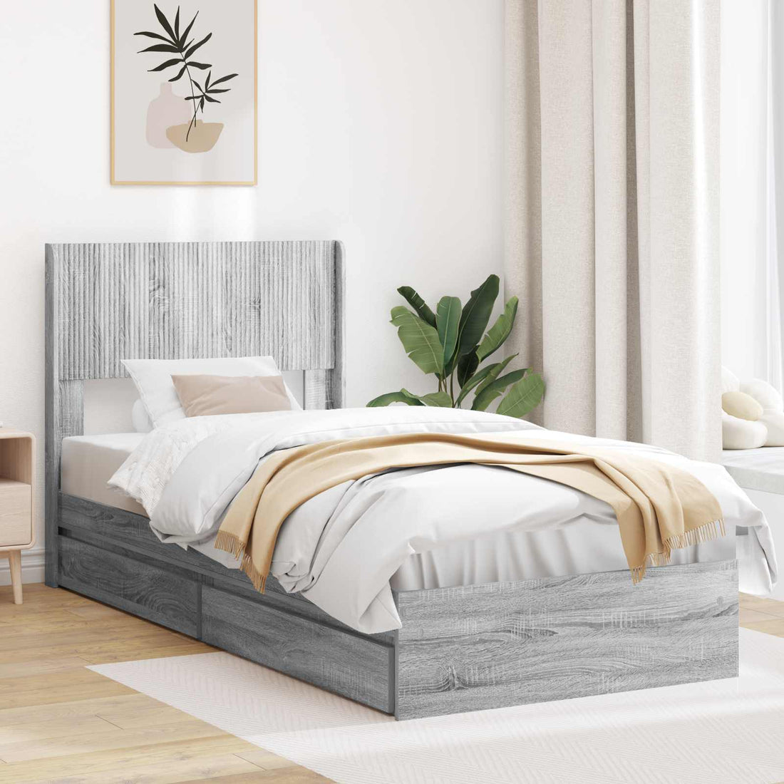 vidaXL Estructura de cama con almacenamiento y cabecero Sonoma gris