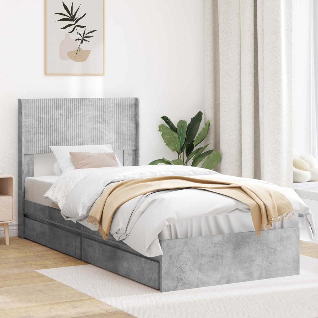 vidaXL Estructura de cama con almacenamiento y cabecero Gris Hormigón