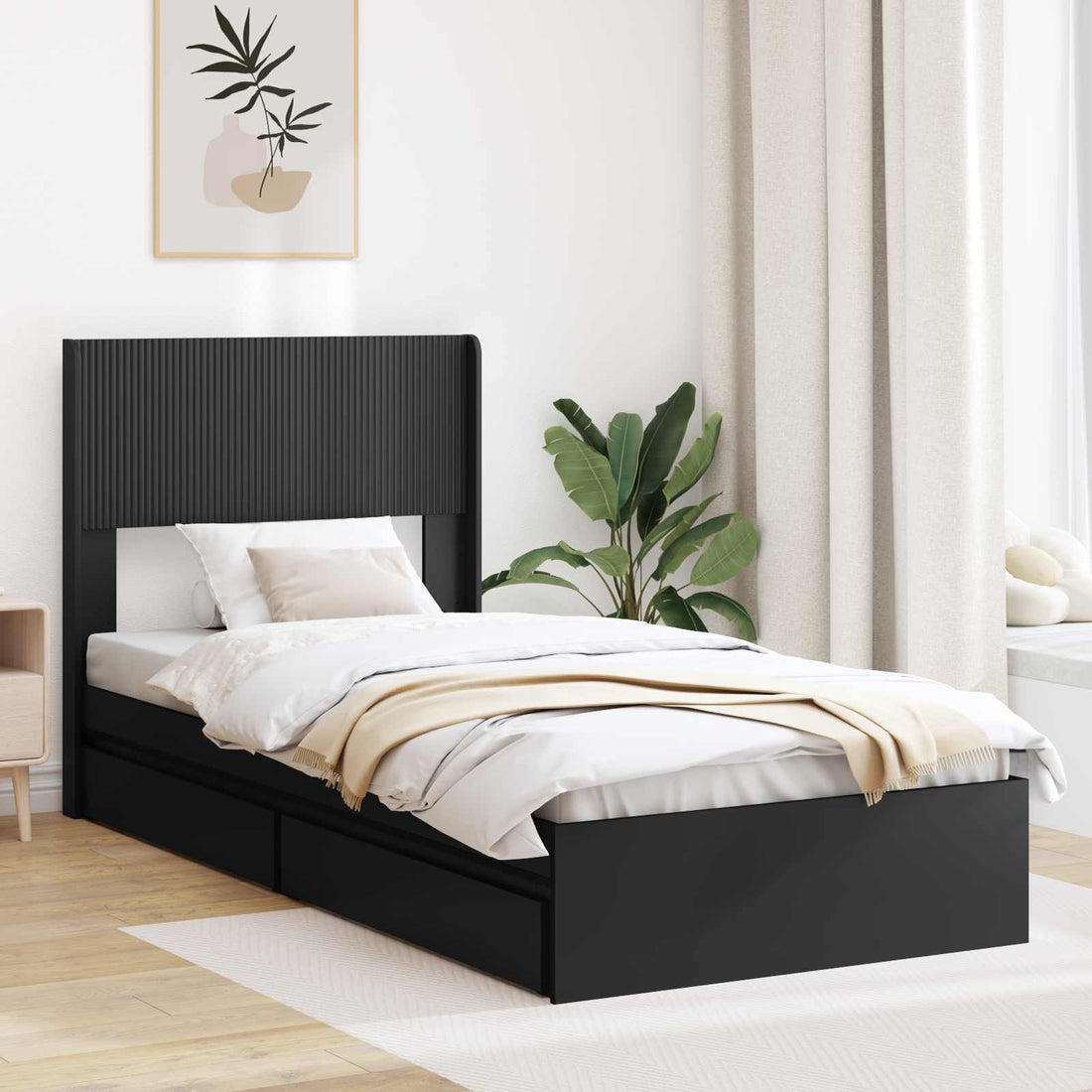 vidaXL Estructura de cama con almacenamiento y cabecero Negro