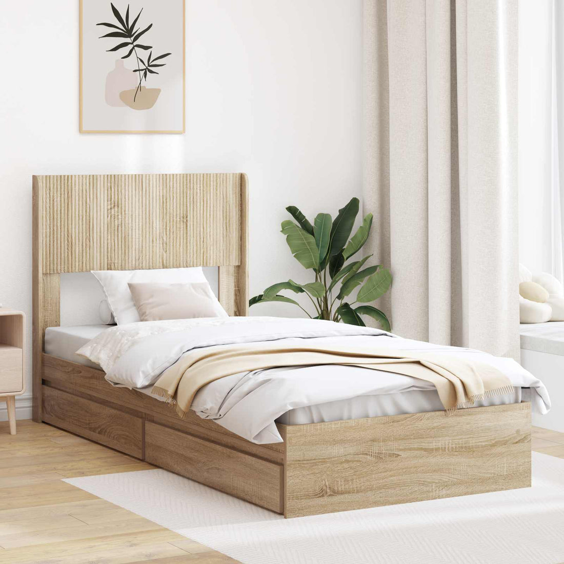 vidaXL Estructura de cama con almacenamiento y cabecero Roble Sonoma