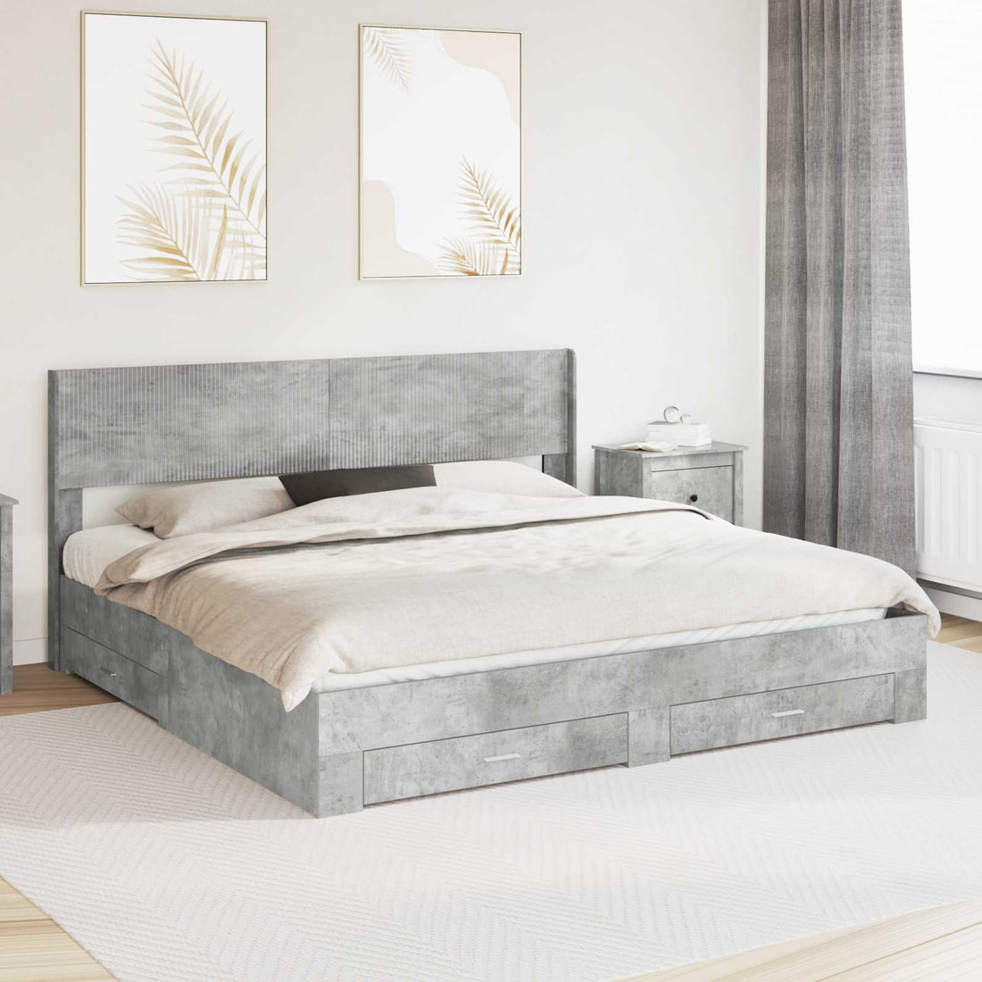 vidaXL Estructura de cama con almacenamiento y cabecero Gris Hormigón