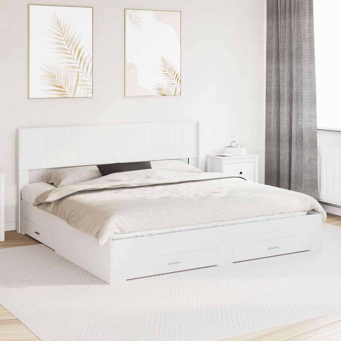 vidaXL Estructura de cama con almacenamiento y cabecero Blanco