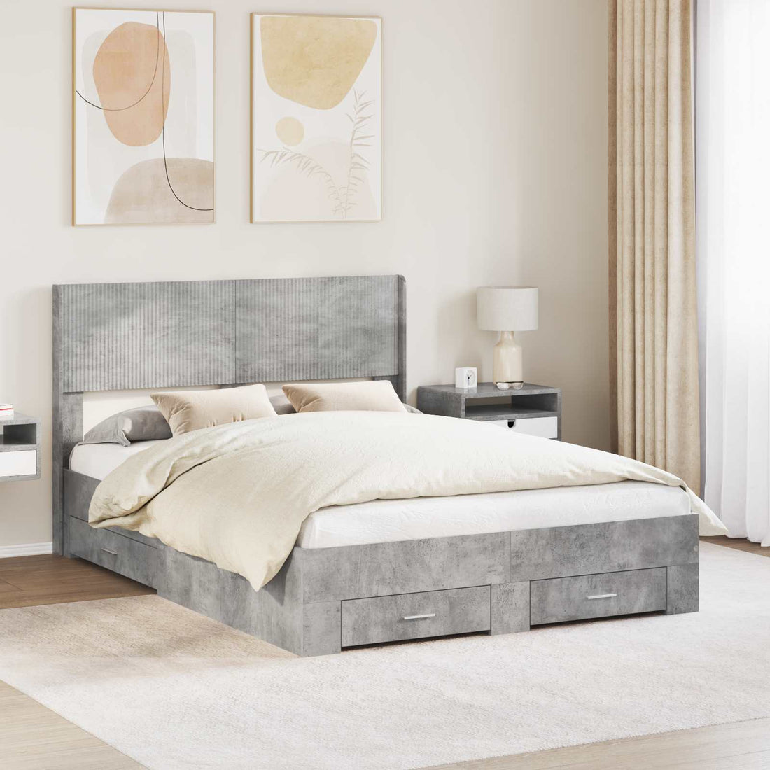 vidaXL Estructura de cama con almacenamiento y cabecero Gris Hormigón