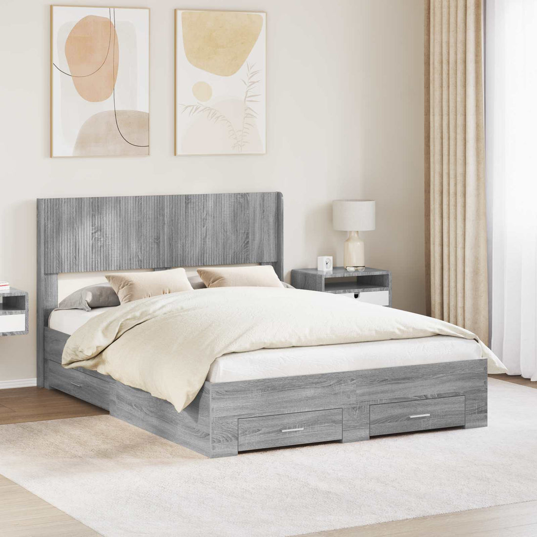vidaXL Estructura de cama con almacenamiento y cabecero Sonoma gris