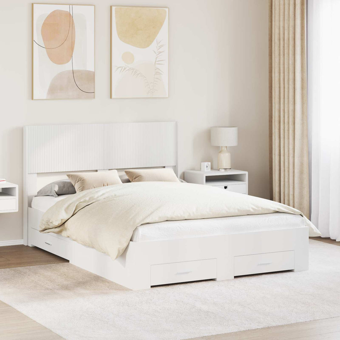 vidaXL Estructura de cama con almacenamiento y cabecero Blanco