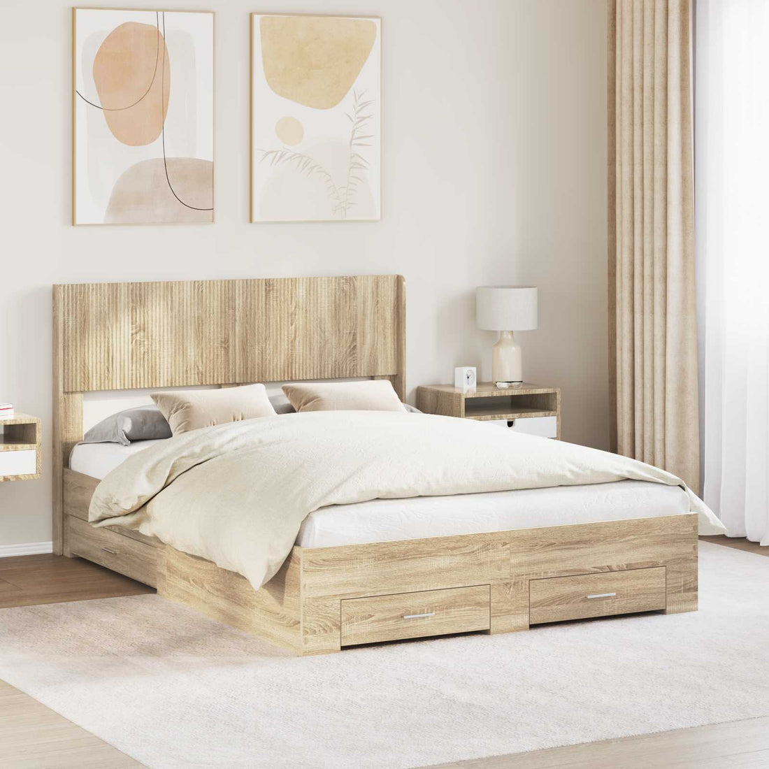 vidaXL Estructura de cama con almacenamiento y cabecero Roble Sonoma
