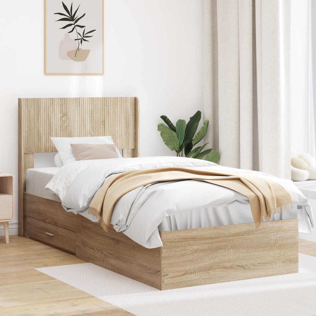 vidaXL Estructura de cama con almacenamiento y cabecero Roble Sonoma