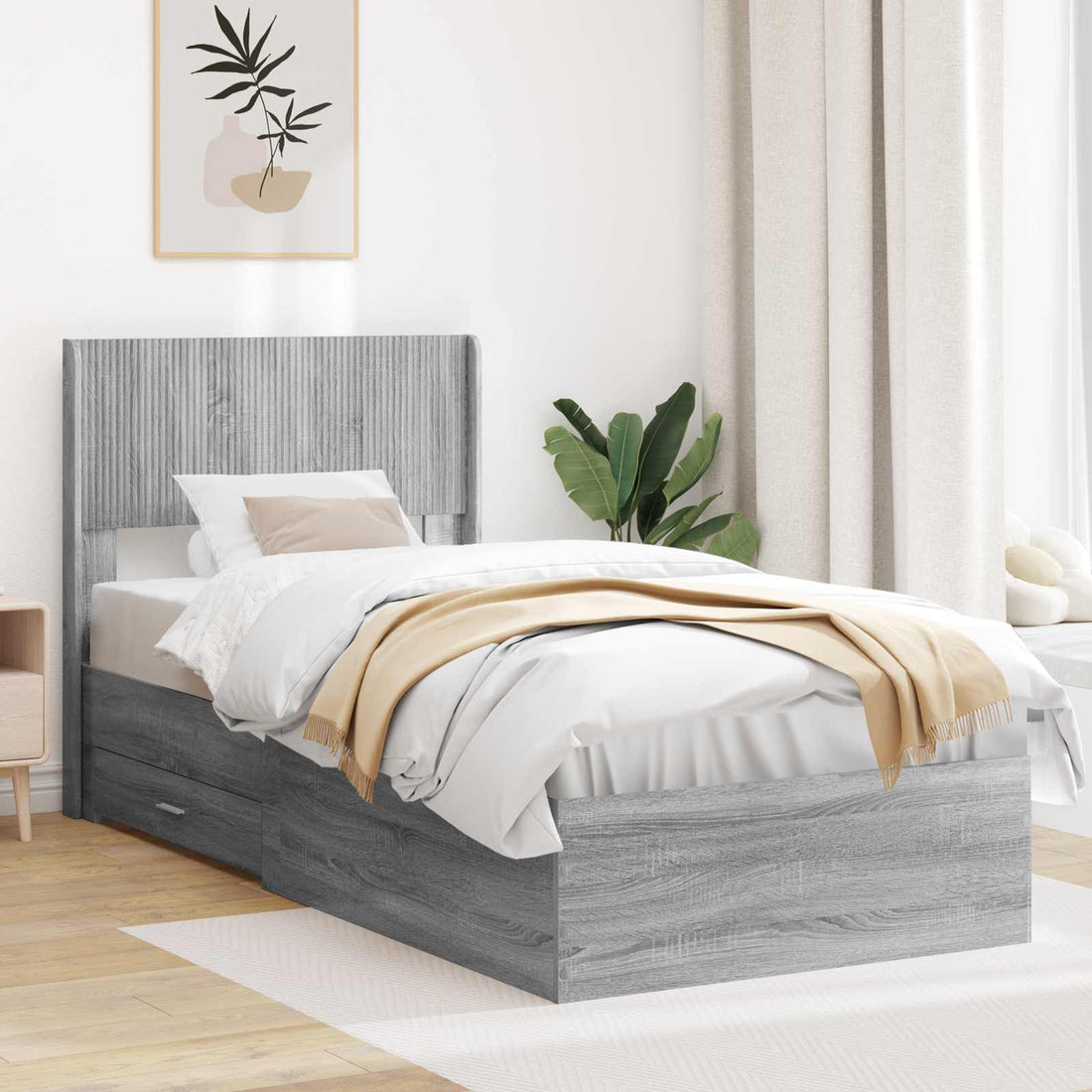 vidaXL Estructura de cama con almacenamiento y cabecero Sonoma gris
