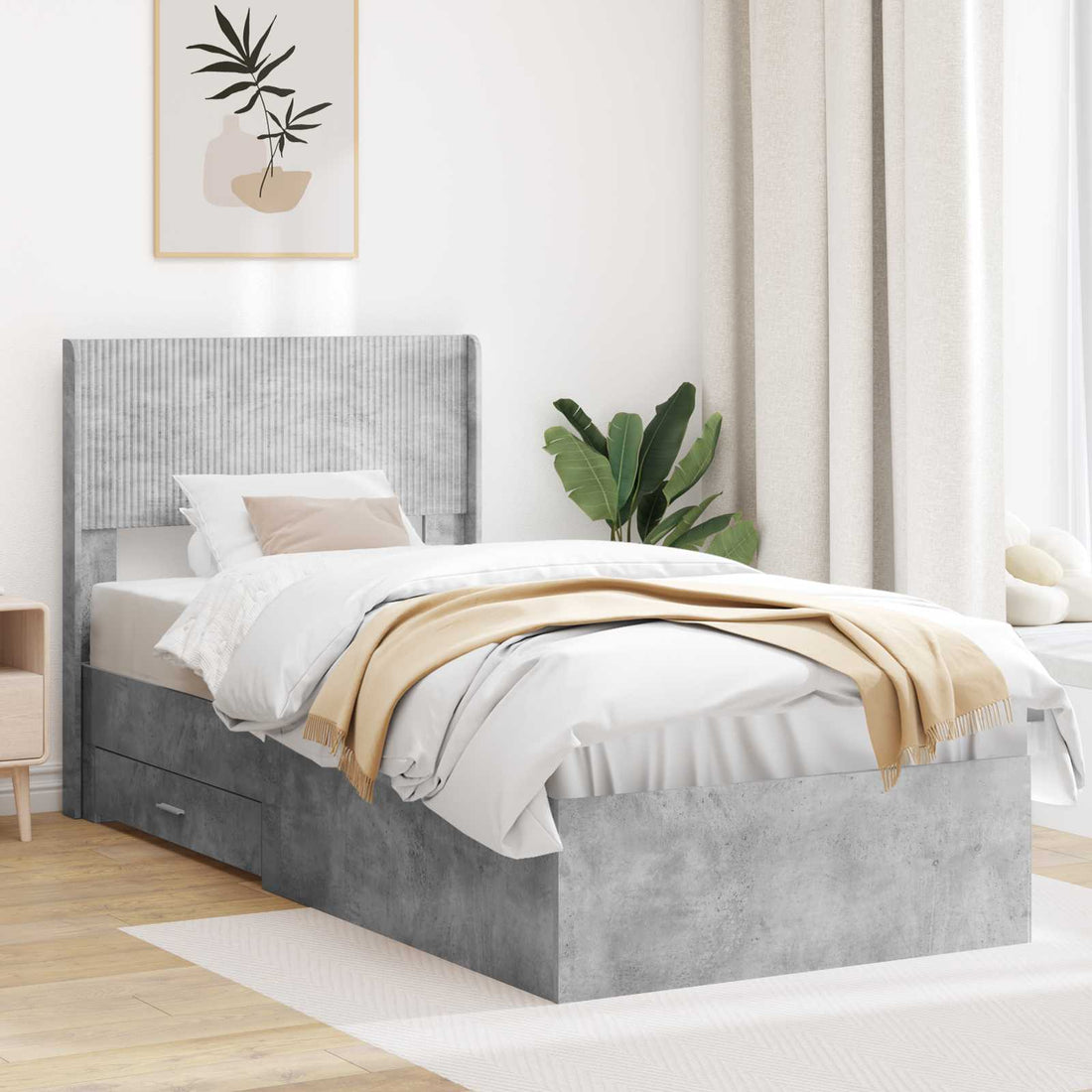 vidaXL Estructura de cama con almacenamiento y cabecero Gris Hormigón