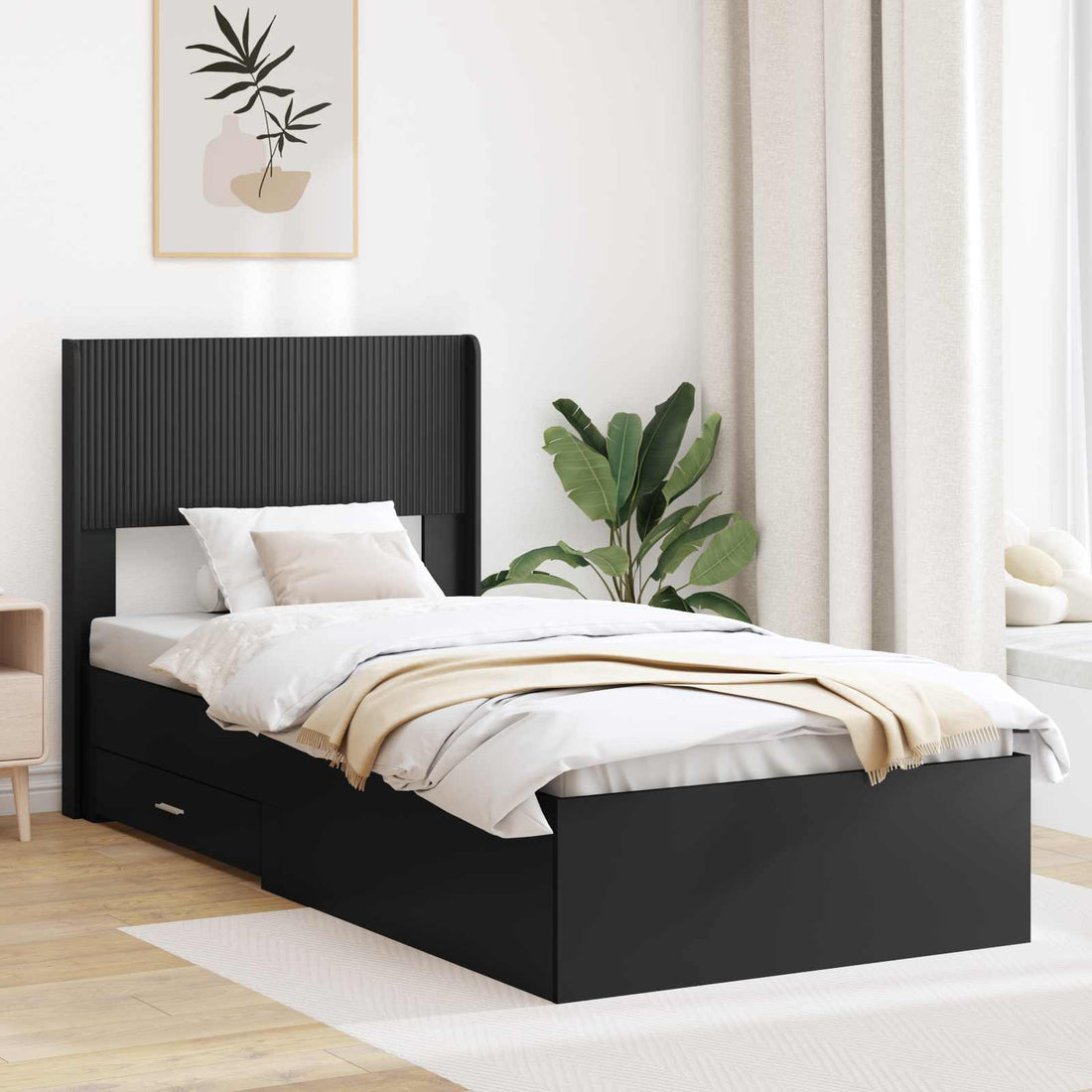 vidaXL Estructura de cama con almacenamiento y cabecero Negro