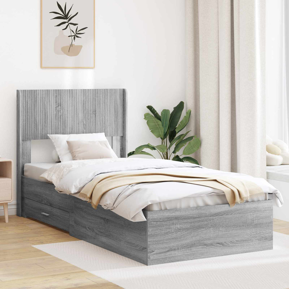 vidaXL Estructura de cama con almacenamiento y cabecero Sonoma gris