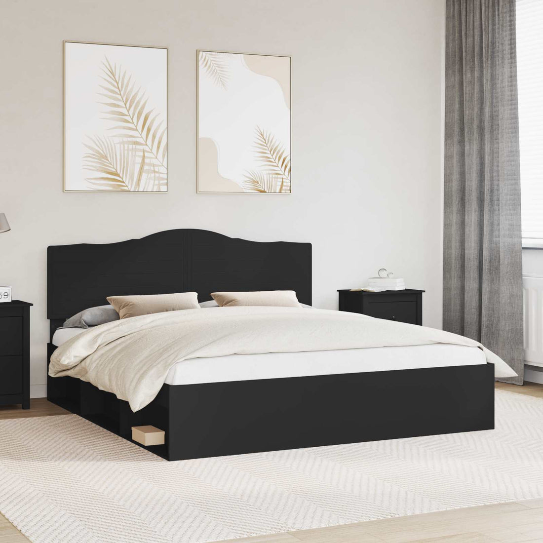 vidaXL Estructura de cama Negro 200 x 200 cm Madera de pino macizo