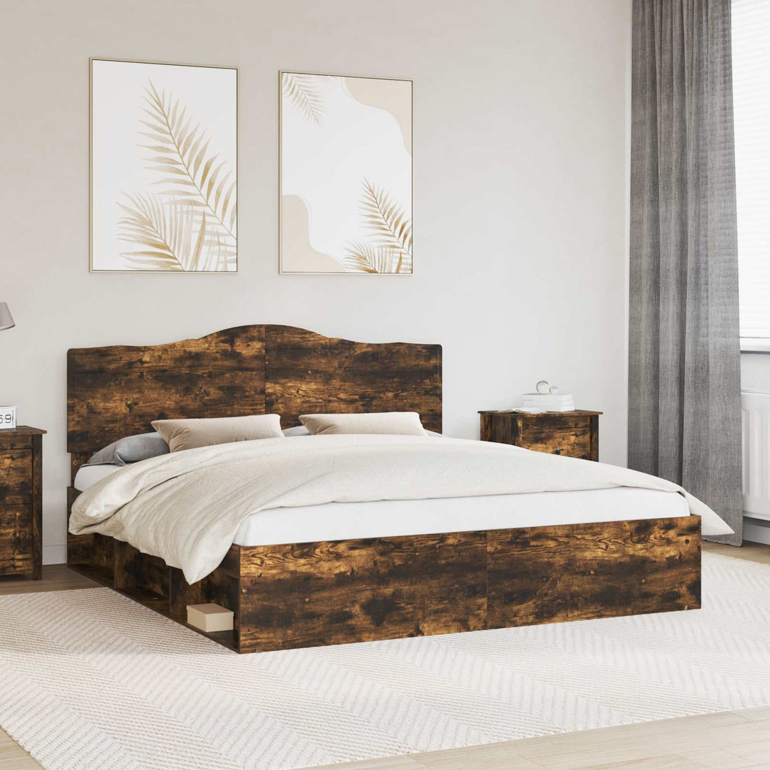 vidaXL Estructura de cama con cabecera Roble ahumado 200 x 200 cm