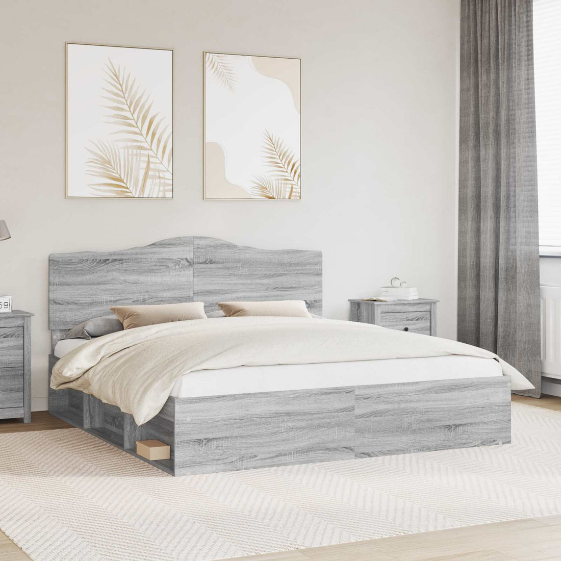 vidaXL Estructura de cama con cabecera Gris Sonoma 200 x 200 cm