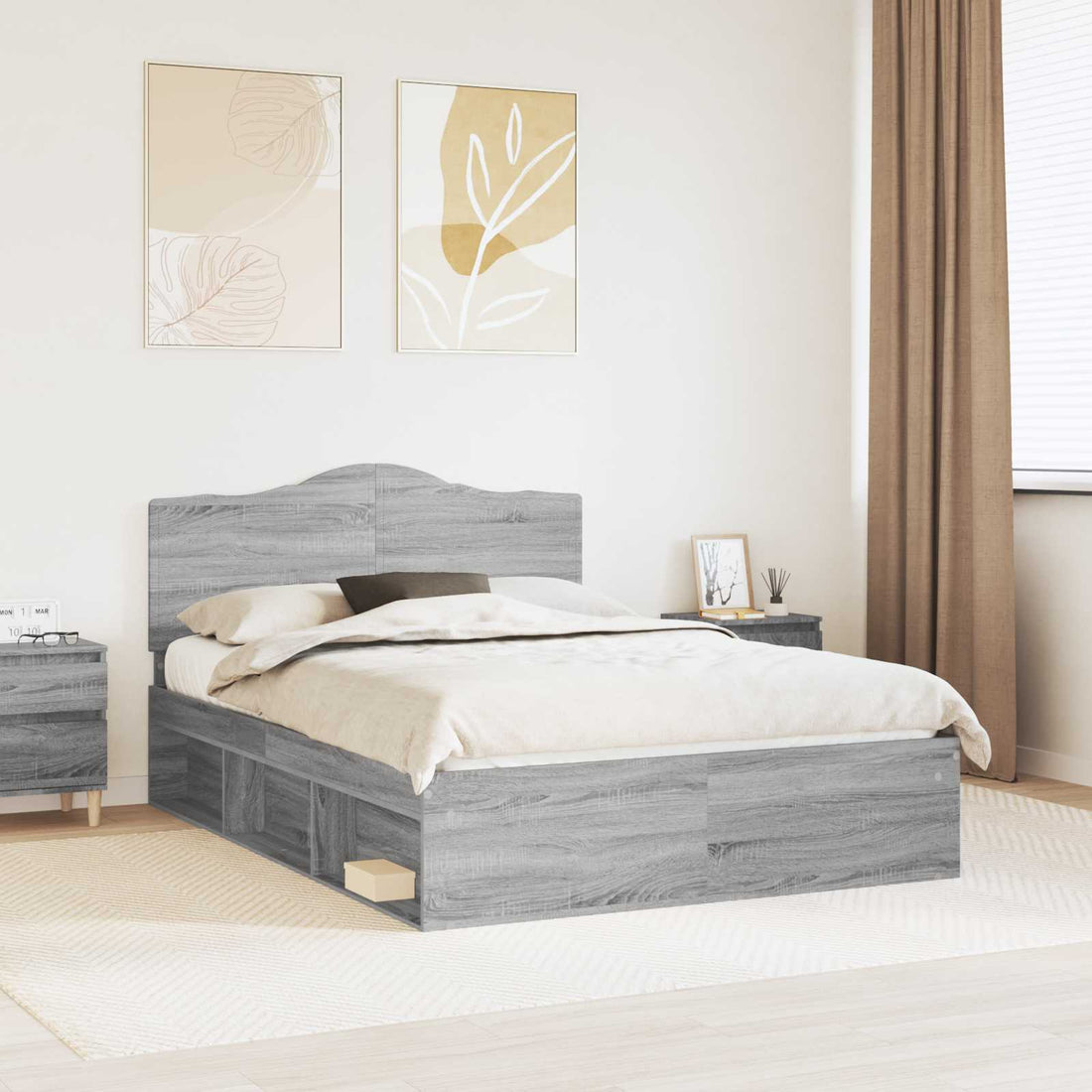 vidaXL Estructura de cama con cabecera Gris Sonoma 140 x 190 cm