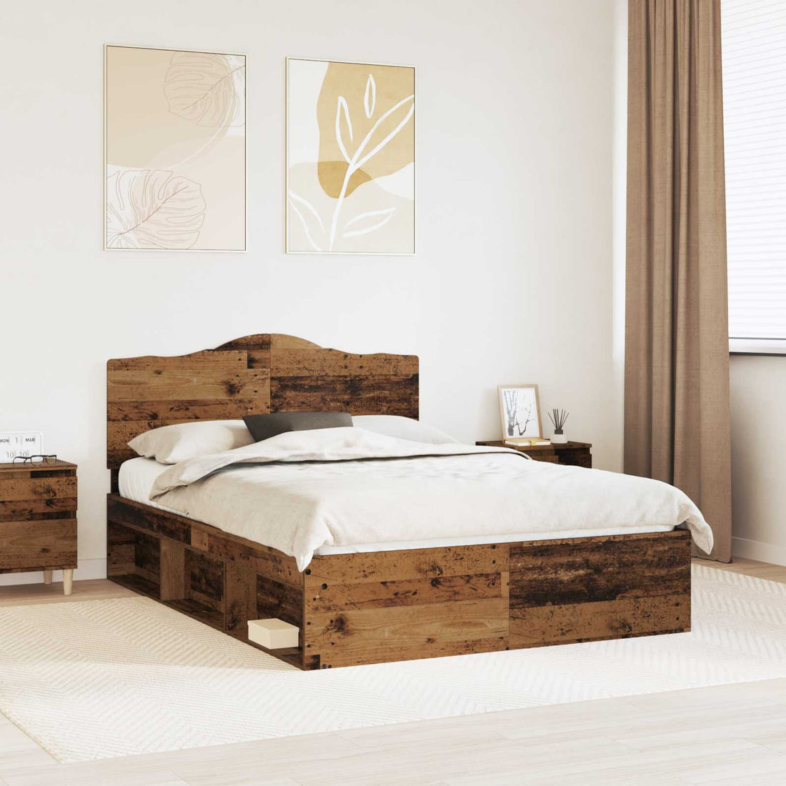 vidaXL Estructura de cama con cabecera Madera vieja 140 x 190 cm