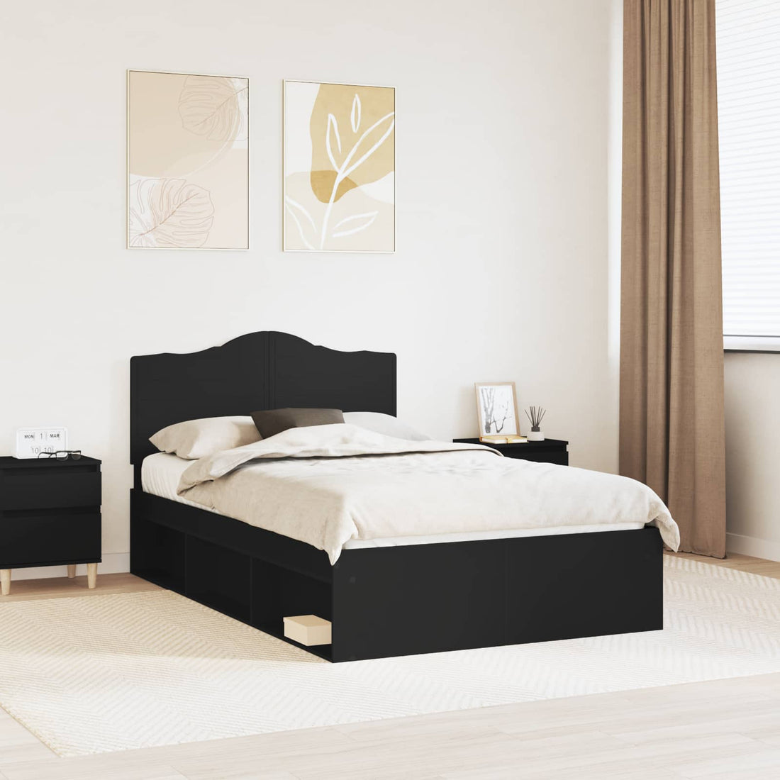 vidaXL Estructura de cama Negro 120 x 200 cm Madera de pino macizo