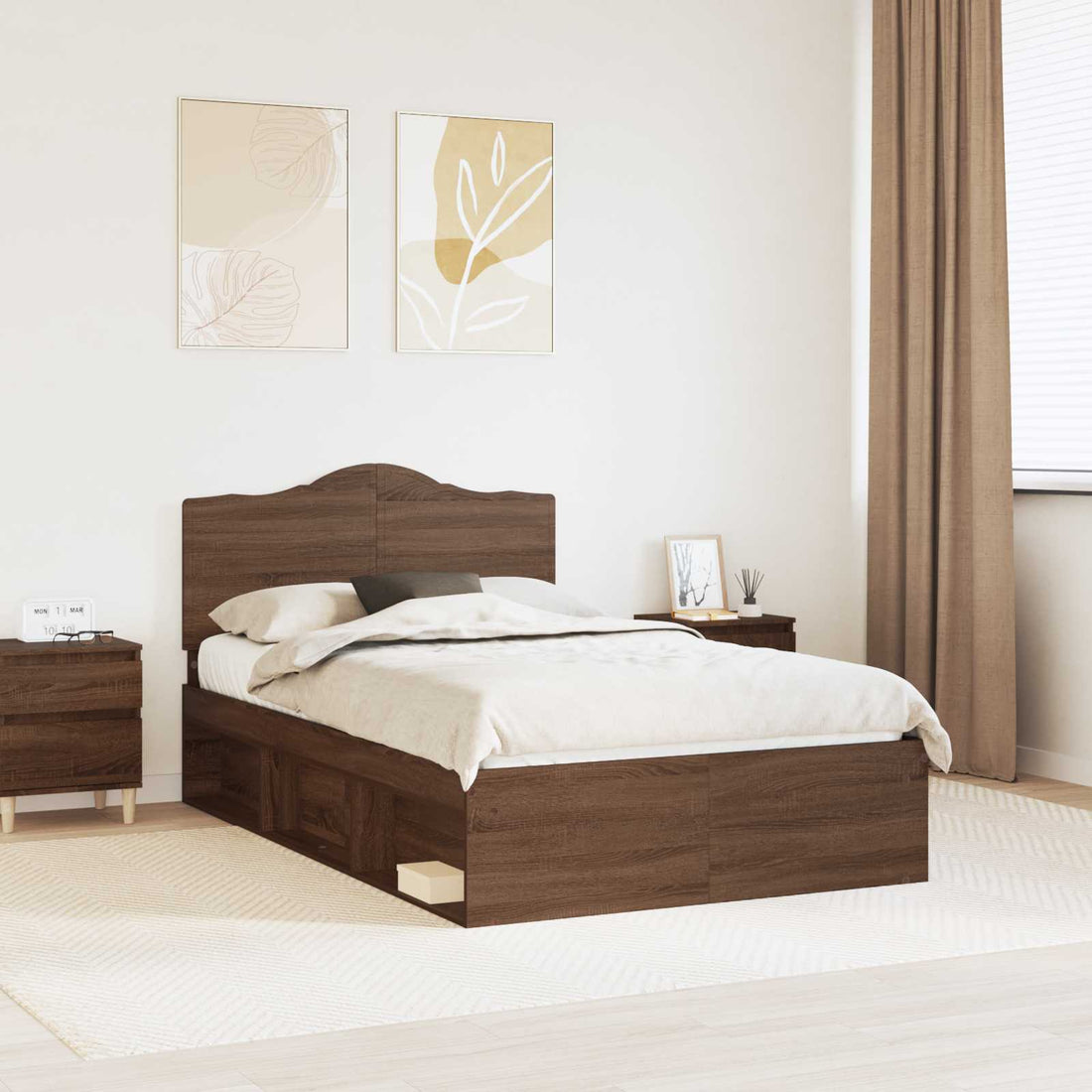 vidaXL Estructura de cama con cabecera Roble Marrón 120 x 200 cm