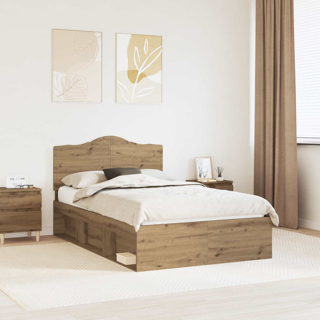 vidaXL Estructura de cama con cabecera Roble artisan 120 x 200 cm
