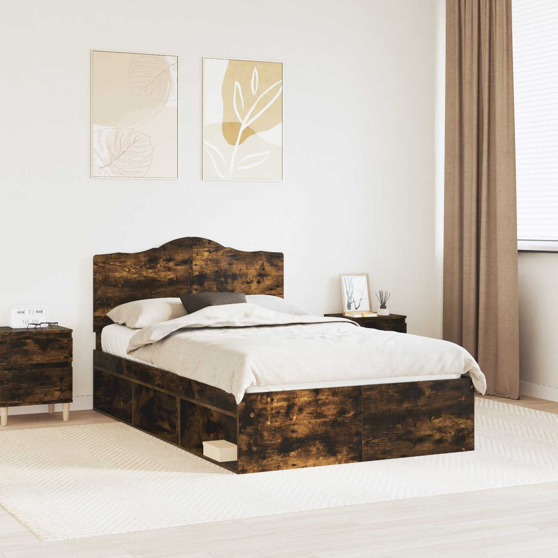 vidaXL Estructura de cama con cabecera Roble ahumado 120 x 190 cm