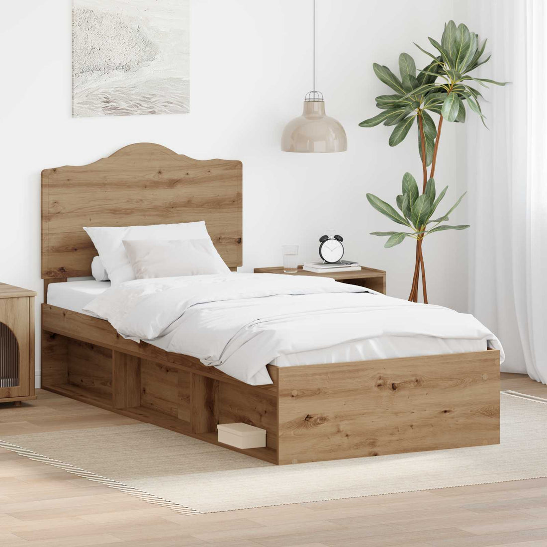 vidaXL Estructura de cama con cabecera Roble artisan 90 x 200 cm