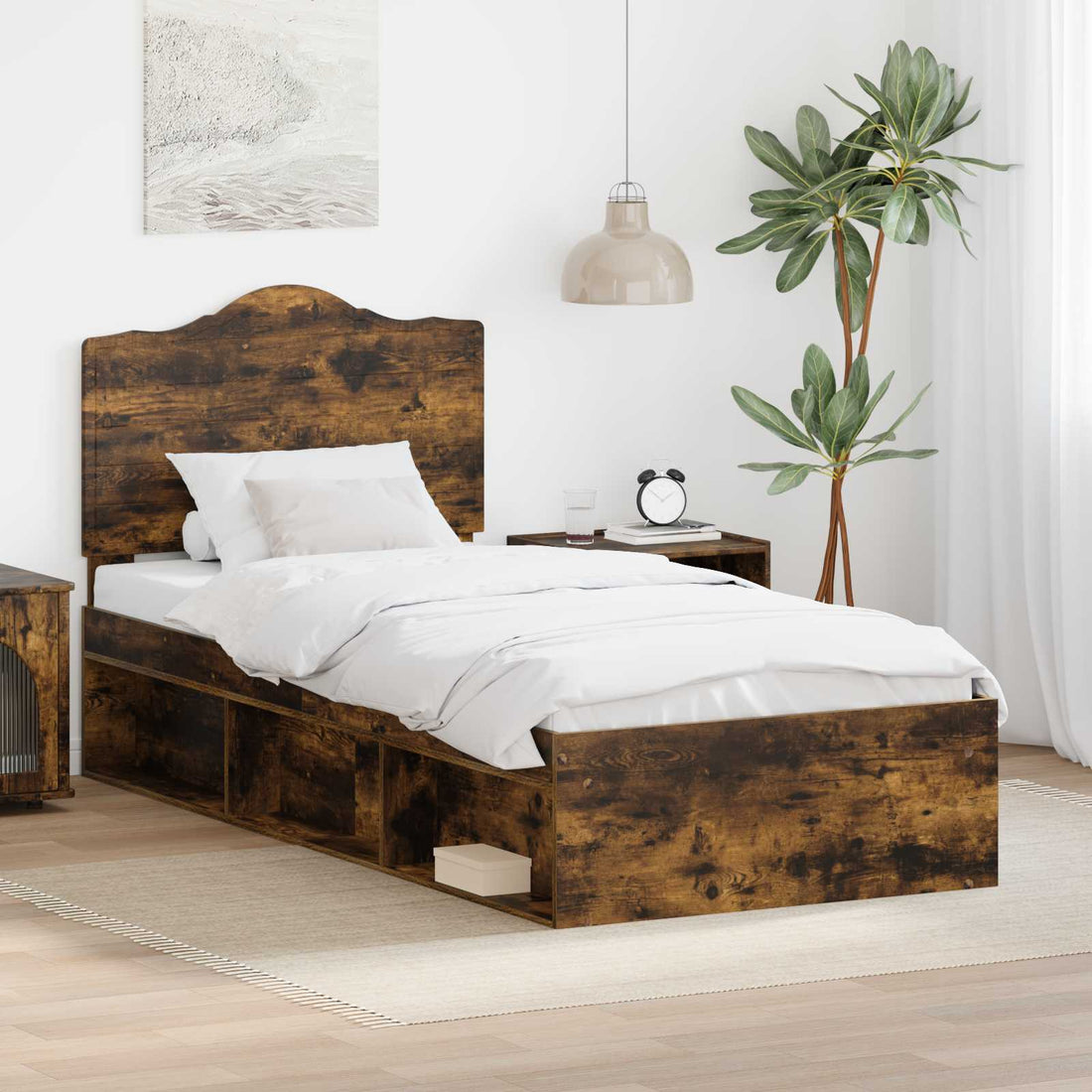 vidaXL Estructura de cama con cabecera Roble ahumado 90 x 190 cm