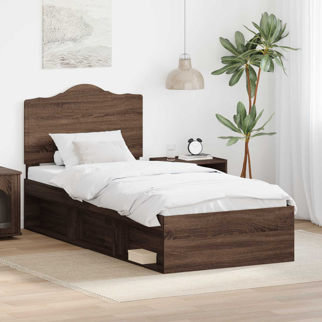 vidaXL Estructura de cama con cabecera Roble Marrón 90 x 190 cm